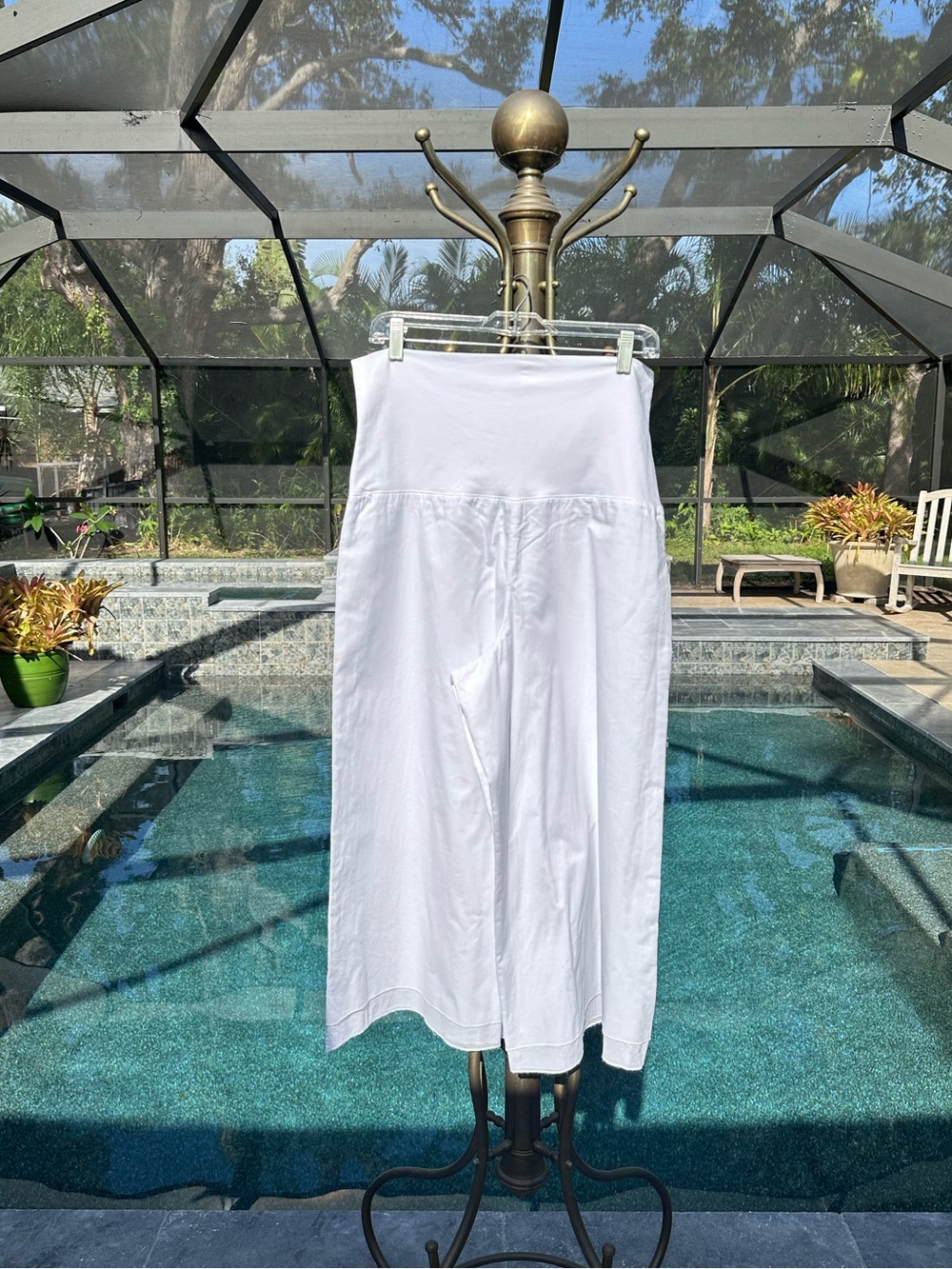 Lilly Rubin M white 100% Cotton, Capris Gaucho Wide Leg, High Waist Pant COOL